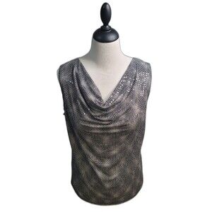 Notations Sleeveless Sequins Blouse size Med Made in USA Cowl Neck Dressy Work